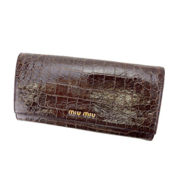 Miu Miu Long Wallet Long Wallet Crocodile Brown Long Wallet T14045 - Picture 1 of 7